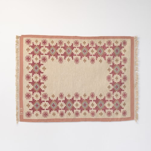 Mid-Century Swedish Kilim In Reds And Pinks