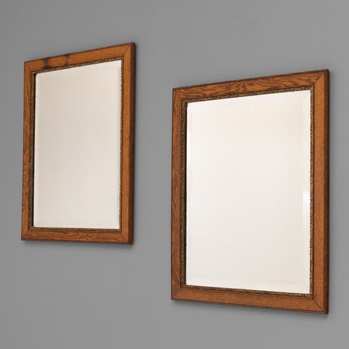 Pair Of Oak Framed Mirrors