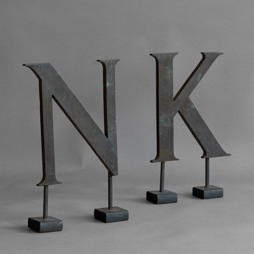 Antique N & K Solid Brass Shop Letters
