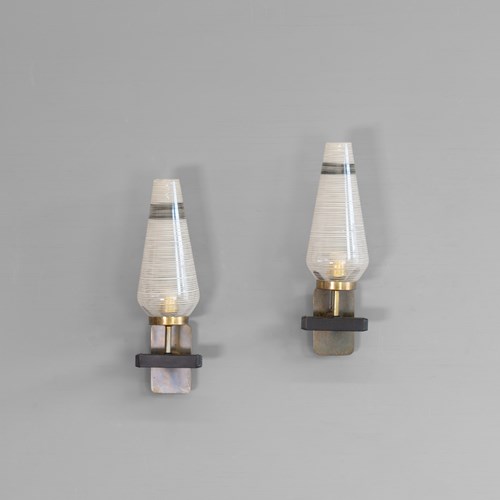 Pair Of Glass Wall Lamps