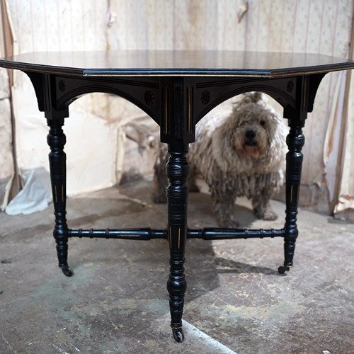 Late Victorian Aesthetic Movement Ebonised & Parcel Gilt Octagonal Centre Table