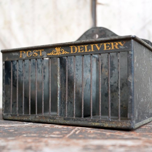 Edwardian Black Sign Written & Painted Metal Letter Postal Rack C.1900–1910