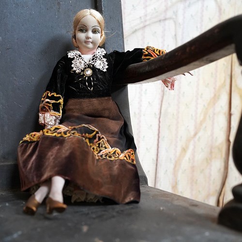 Early 20Thc Black Velvet French Boudoir Doll C.1920