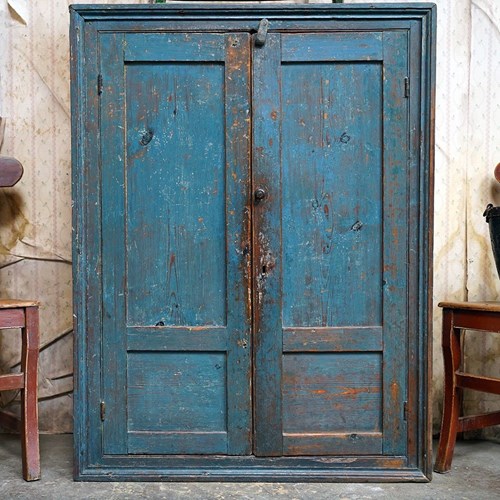 Early 19Thc Blue Painted Pine Cupboard C.1810-30
