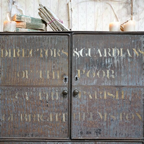 Early 19Thc Painted Metal Alms Cabinet; "Directors & Guardians Of The Poor"