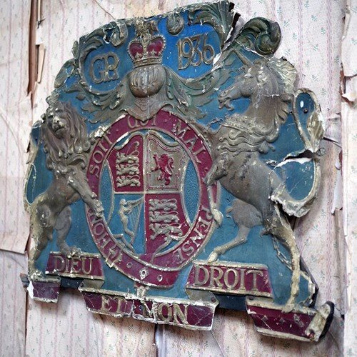 George VI Polychrome Painted Card Coronation Coat Of Arms C.1936