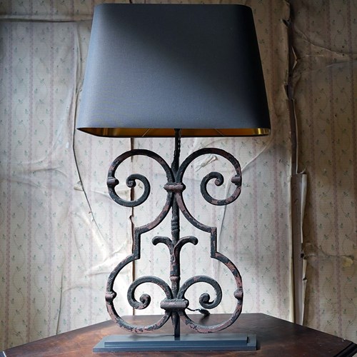 Early 20Thc French Scrolled Cast Iron Table Lamp