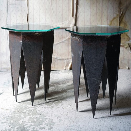 Pair of Cast Iron Chimney Tops as Side Tables 1830