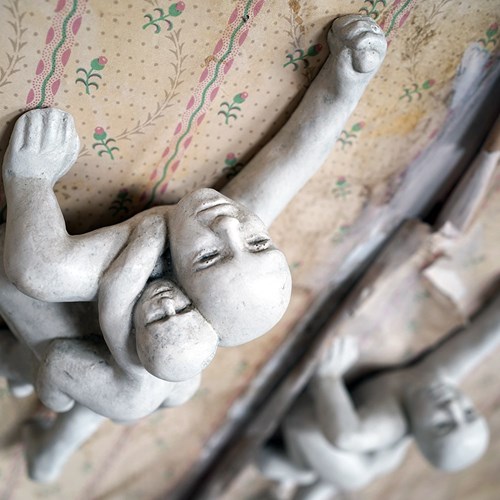 Pair Of Unusual Late 20Thc Plaster Climbing Wall Sculptures Of Parents C.1991