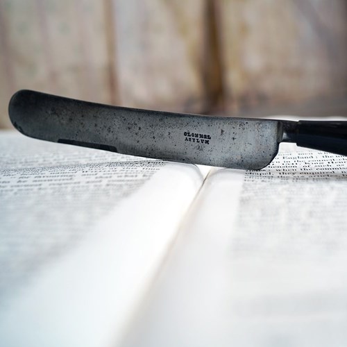 Rare Early Victorian Irish Horn & Steel Table Knife; Clonmel Lunatic Asylum