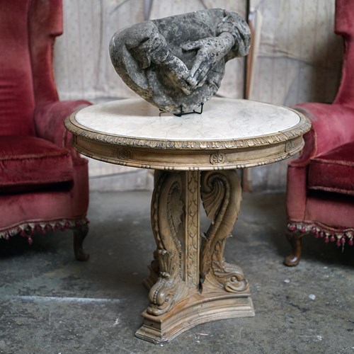 2Nd Empire Period Fruitwood, Beech & Fior Di Bosco Marble Guéridon C.1860