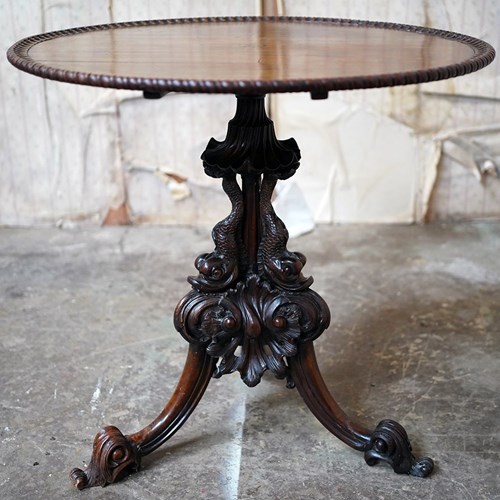 Very Good Mid-18Thc Dolphin Carved Oak Tilt-Top Tripod Table C.1760