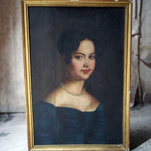 French School Oil On Board Portrait Of A Lady C.1830