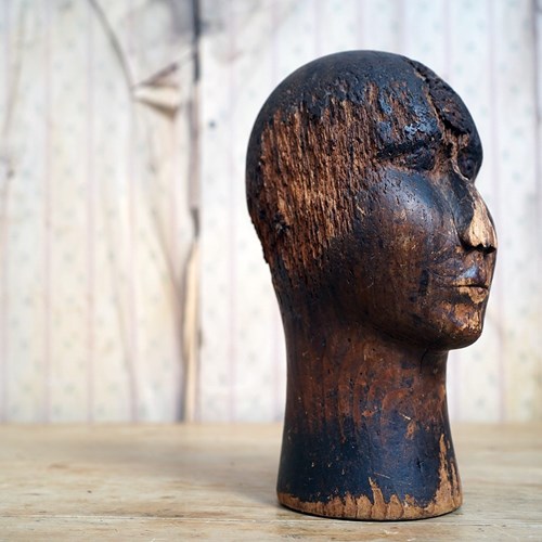 Early Carved & Stained Beech Milliner’S Display Bust C.1850
