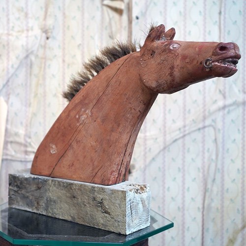 Early 20Thc Folk Art Fairground Horse’S Head With Horsehair Mane C.1920-30