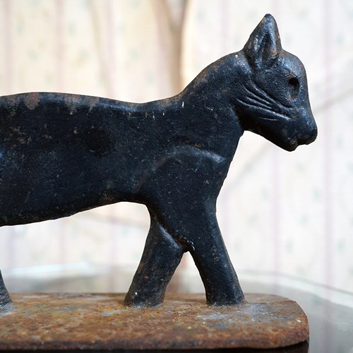 Early 20Thc American Folk Art Painted Cast Iron Boot Scraper Formed As A Cat