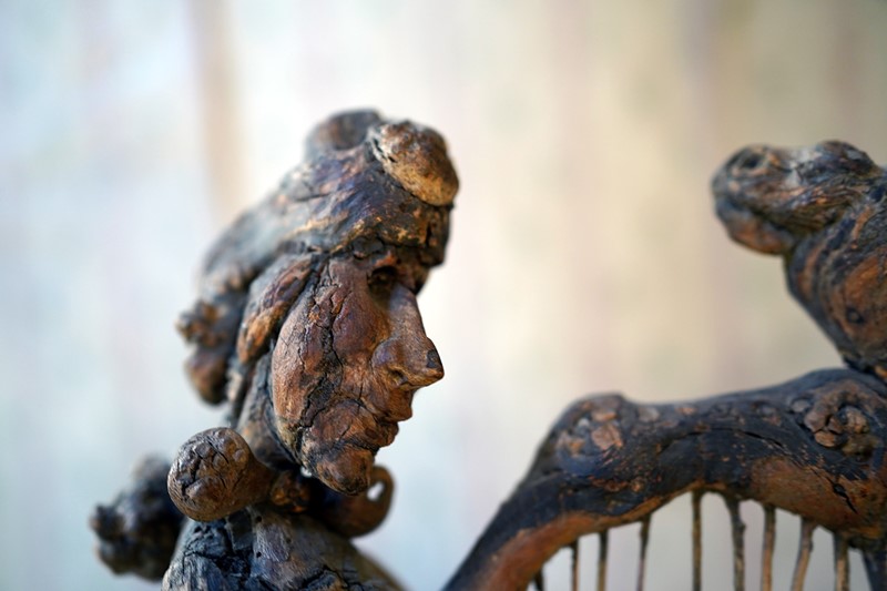 Unique Irish Carved Fruitwood & Burl Root Folk Art Figure Of A Lady & Harp-doe-and-hope-folkartharpfigure11-main-638048039354465700.jpg