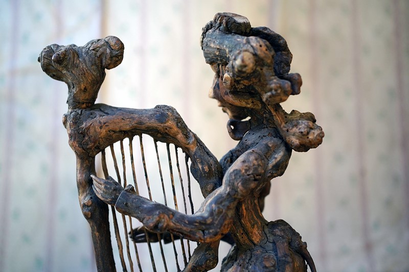 Unique Irish Carved Fruitwood & Burl Root Folk Art Figure Of A Lady & Harp-doe-and-hope-folkartharpfigure17-main-638048039590263732.jpg
