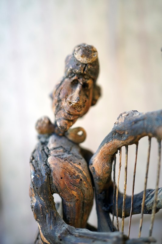 Unique Irish Carved Fruitwood & Burl Root Folk Art Figure Of A Lady & Harp-doe-and-hope-folkartharpfigure4-main-638048039194375050.jpg