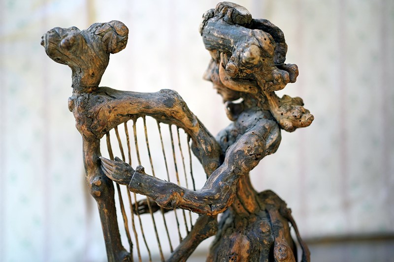 Unique Irish Carved Fruitwood & Burl Root Folk Art Figure Of A Lady & Harp-doe-and-hope-folkartharpfigure6-main-638048039211249884.jpg