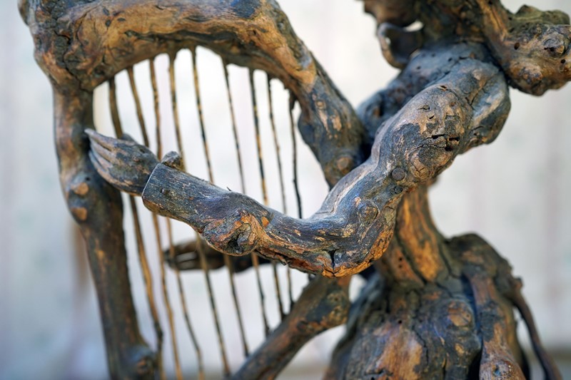 Unique Irish Carved Fruitwood & Burl Root Folk Art Figure Of A Lady & Harp-doe-and-hope-folkartharpfigure7-main-638048039318997598.jpg