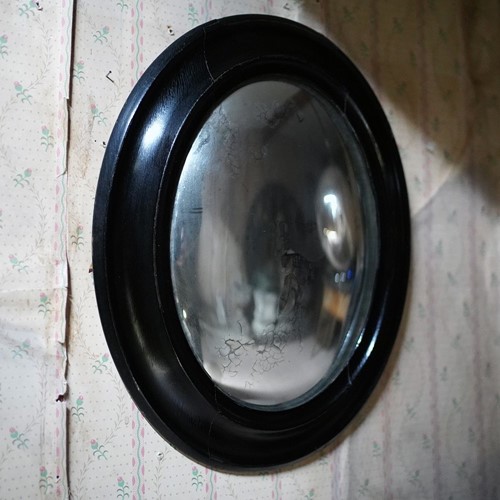 20Thc French Ebonised Convex Oval Wall Mirror