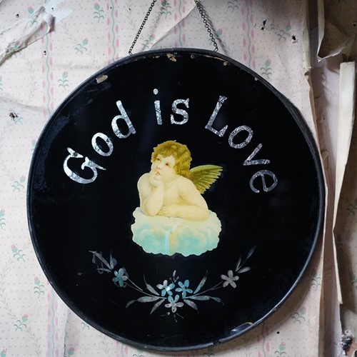 Reverse Glass Painted Plaque; ‘God is Love’ c.1905