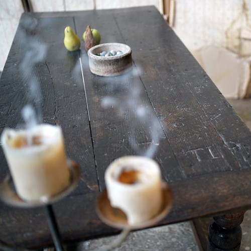 17Thc English Graffitied Oak Refectory Table; Southwick Hall C.1680