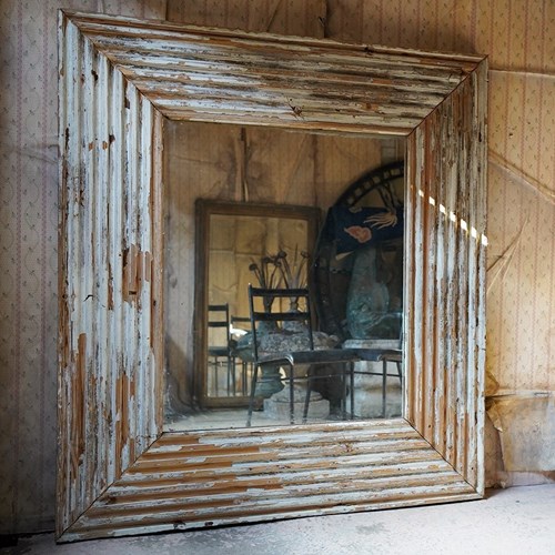 A Very Large French Painted Pine Reeded Wall Mirror C.1930