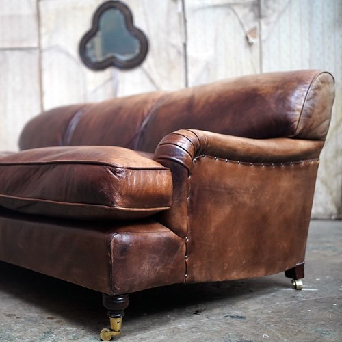 Good Late 20Thc Tan Leather Upholstered Sofa In The Manner Of Howard & Sons