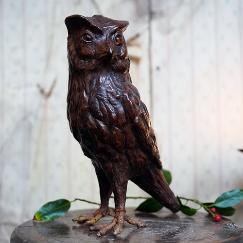 Early 20Thc Leather Model Of An Owl In The Manner Of Liberty & Co C.1925