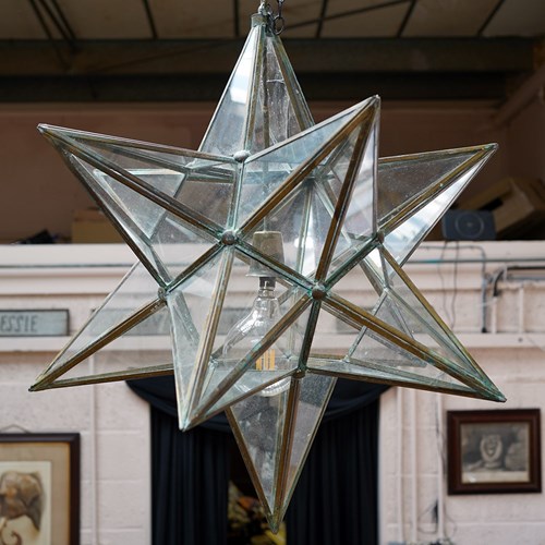 Large Italian Glass Moravian Star Hanging Pendant Light C.1950-60