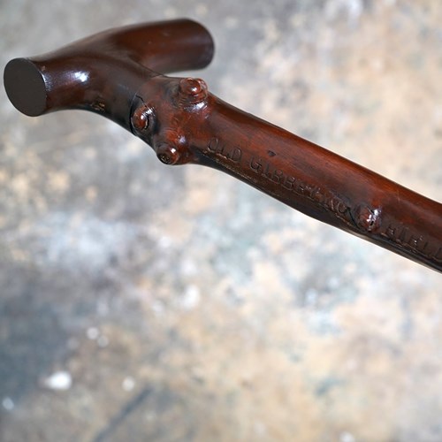 Rustic Thornwood Walking Stick Carved ‘Old Gibbeting Field’ C.1900