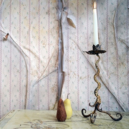 Unique 19Thc Blacksmith-Made Painted Wrought Iron Candlestick C.1890