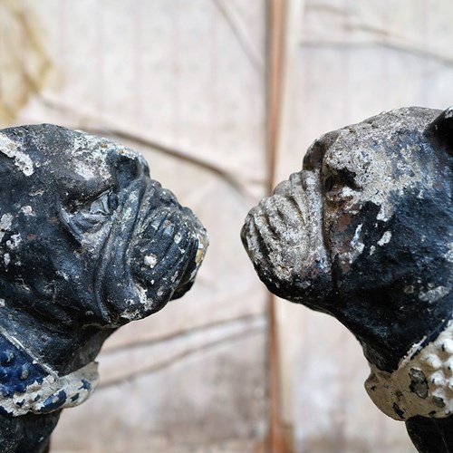 Pair Of Mid-20Thc Painted Cast Stone Bulldogs C.1940-50