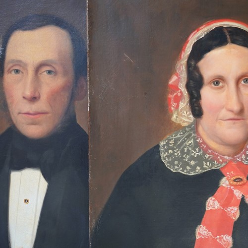 Pair of Mid 19thC Naïve School Portraits; Plummer