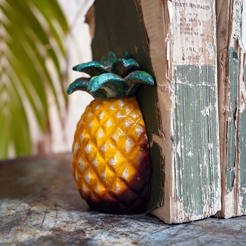 Pair Of Mid-20Thc Novelty Cold Painted Cast Metal Bookends As A Pineapple