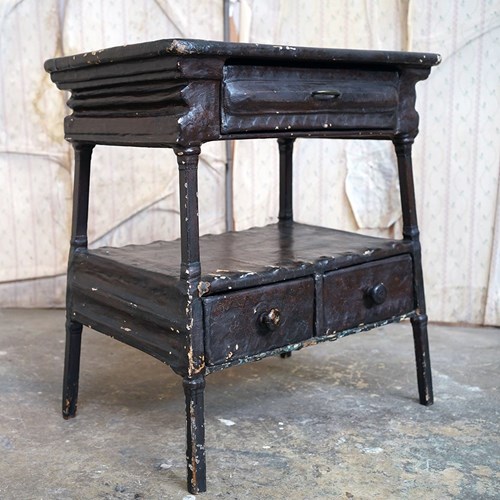 Unique Early Victorian Lacquered Papier-Mâché Folk Art Side Table; Betty Nield