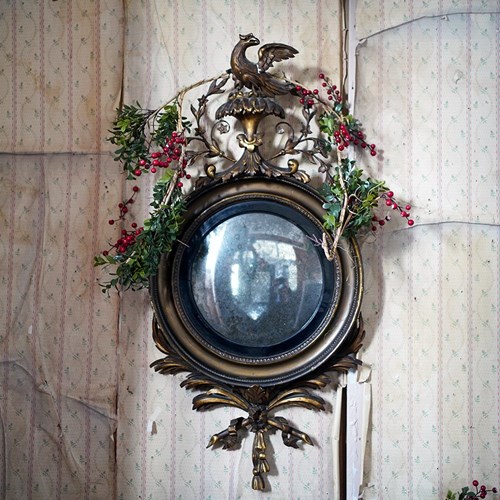 Regency Period Giltwood & Gesso Convex Mirror Surmounted By An Eagle C.1815