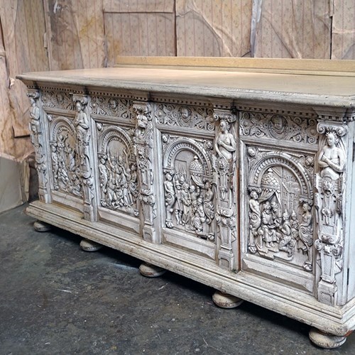 Late 19Thc Renaissance Revival Carved Limed Oak Sideboard; Ex Maple & Co