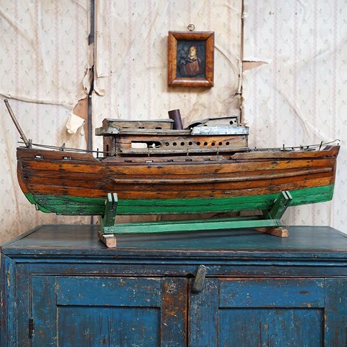 Early 20Th Century Scratch-Built Wooden Steam Trawler Model C.1930-40