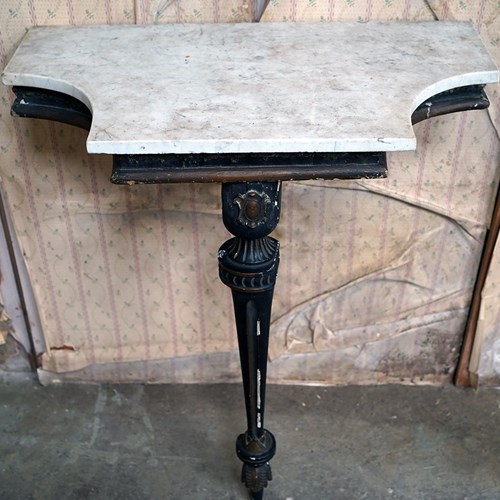 19Thc Marble Topped Ebonised & Parcel Gilt Console Table C.1870