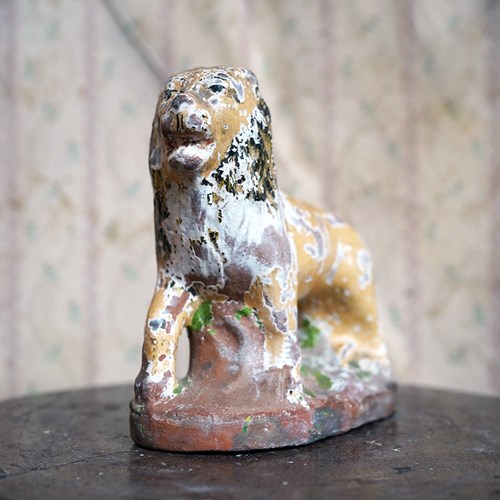 Early 19Thc Polychrome Painted Terracotta Figure Of A Lion C.1800-10