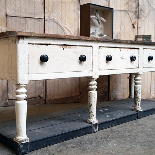 A Large Mid-Victorian Painted Pine Pot-Board Dresser Base C.1850-70;Ex The Lodge