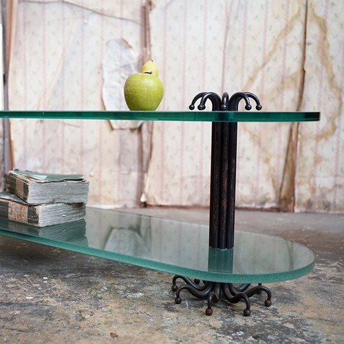 Late 20Thc Glass & Cast Iron Two-Tiered Table By Paul Belvoir C.1994