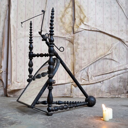 Unique Ebonised & Bobbin Turned Adjustable Telescopic Table Mirror C.1850
