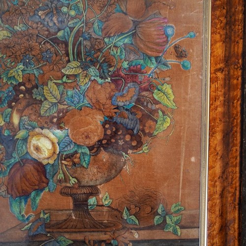 Mid-19Thc Victorian Period Floral Still Life Velvet Painting C.1850