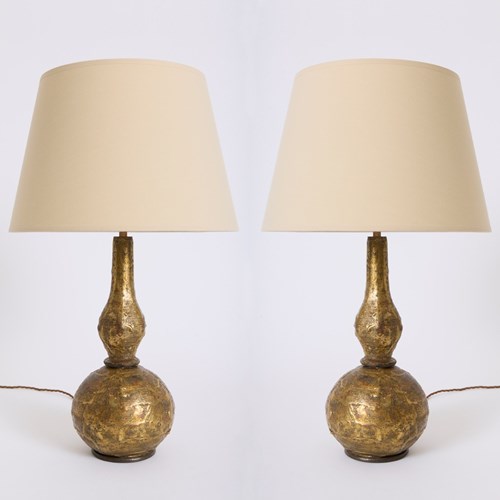 Pair Of Brutalist Brass Table Lamps By Max Bré