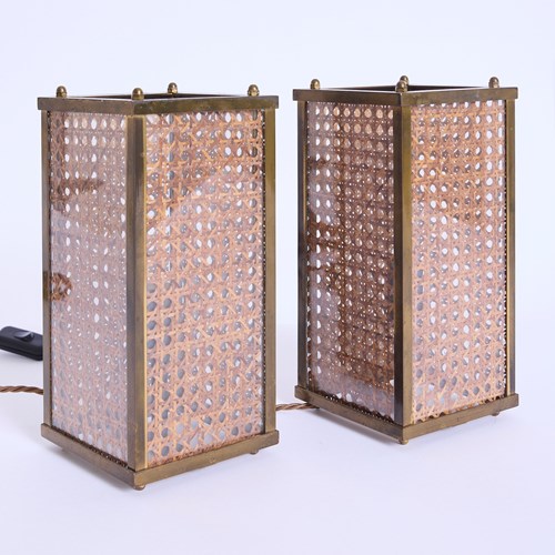 Pair Of Brass And Cane Table Lamps