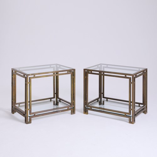 Pair Of Brass And Glass Side Tables